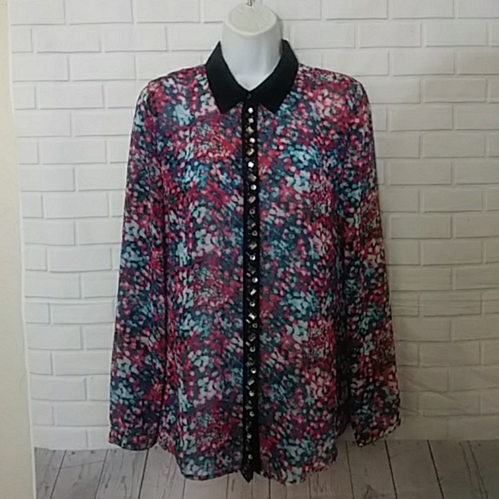 Ny Collection Multi Color Blouse Top Size Medium - image 4
